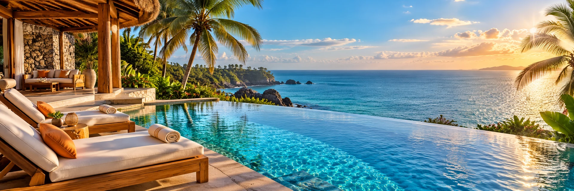 Hôtel tropical avec piscine et vue sur l’océan