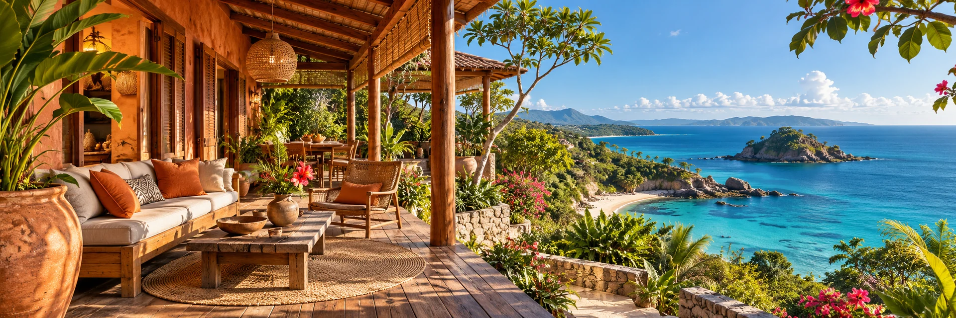 Maison d’hôtes avec véranda et jardin tropical